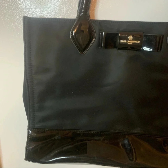 Karl Lagerfeld Penny Bow Patent Leather & Nylon Tote - Picture 4 of 10